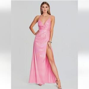Retrofete Yesi Dress in Flamingo Pink Medium NWT Metallic Maxi Spaghetti Straps